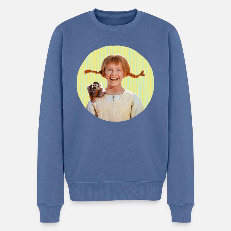 Pippi Langstrumpf Portrait Pippi Mit Herr Nilsson - Männer Premium Bio Pullover - Taubenblau
