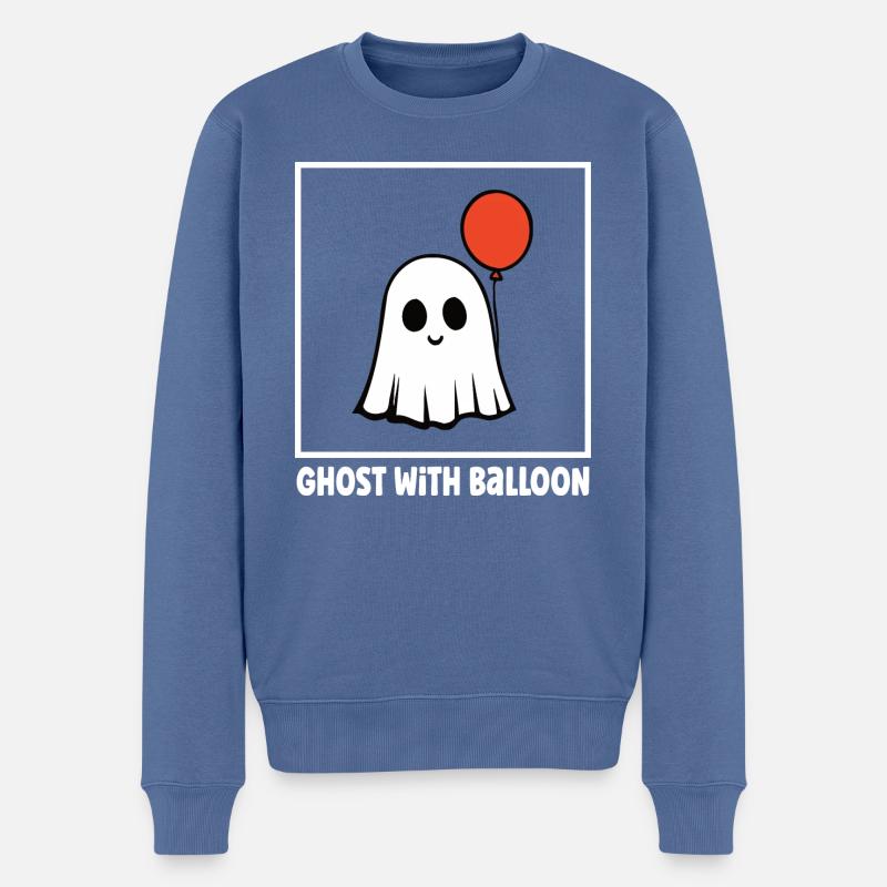 Ghost with balloon - Halloween - Geist - Männer Premium Bio Pullover - Taubenblau