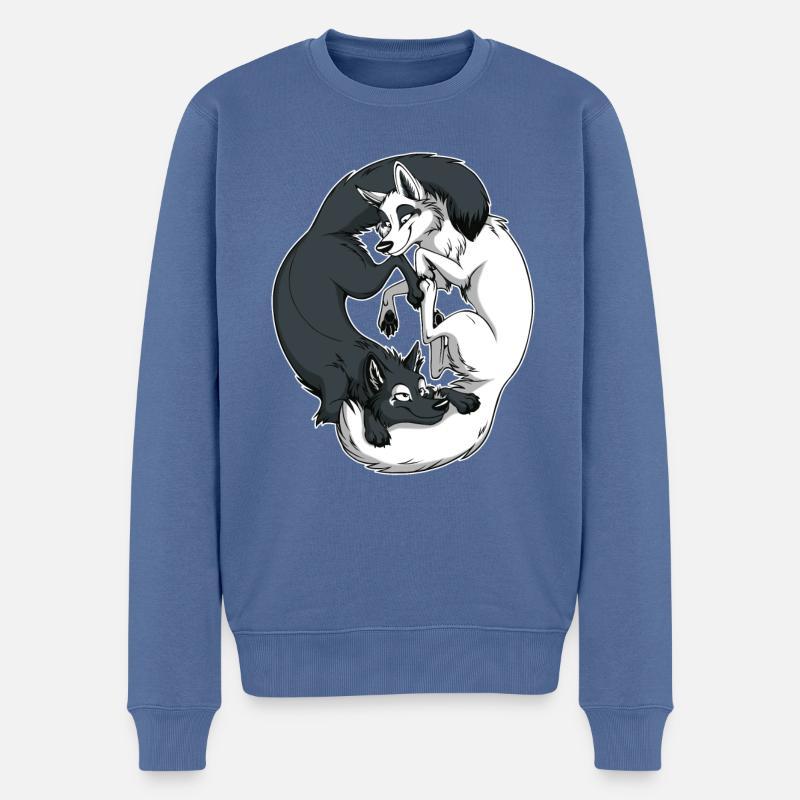 Yin Yang Foxes (weißer Rand) - Männer Premium Bio Pullover - Taubenblau