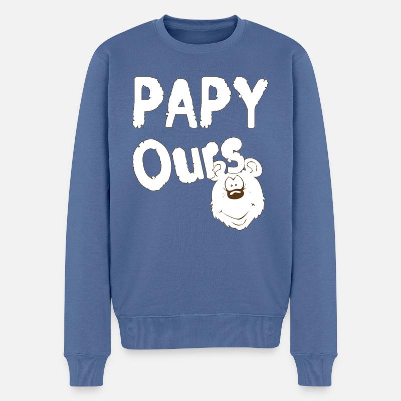 Papy Ours blanc - Pull Premium bio Homme - bleu pigeon