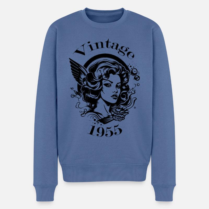 Vintage 1955 - Männer Premium Bio Pullover - Taubenblau