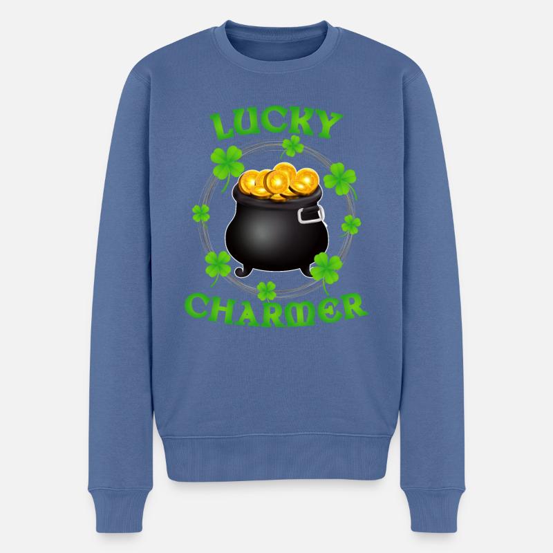 Lucky Charmer St Patricks Day - Männer Premium Bio Pullover - Taubenblau