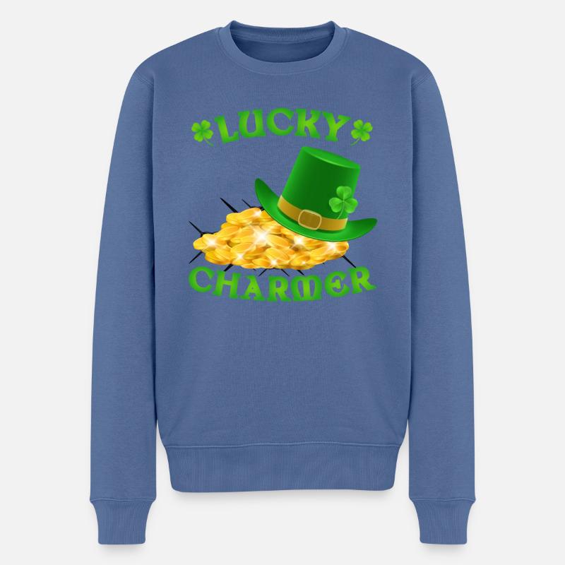 Lucky Charmer St Patricks Day - Männer Premium Bio Pullover - Taubenblau