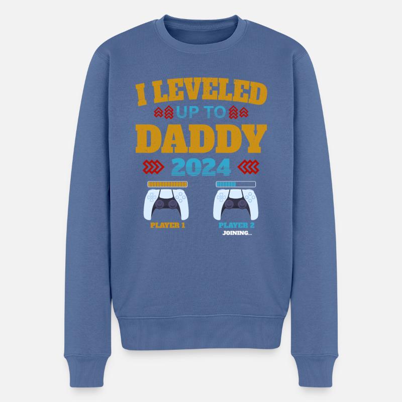 Leveled up à Daddy 2024 - Pull Premium bio Homme - bleu pigeon
