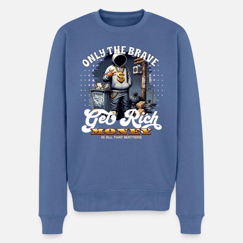 Seuls les courageux s’enrichissent - Pull Premium bio Homme - bleu pigeon