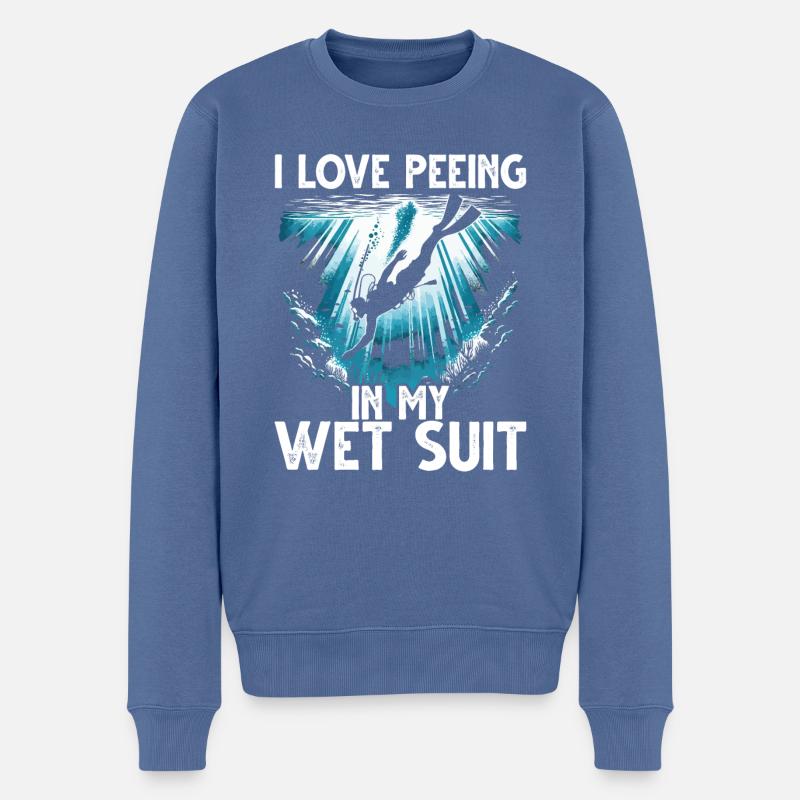 Diving I love peeing my wet suit - Männer Premium Bio Pullover - Taubenblau