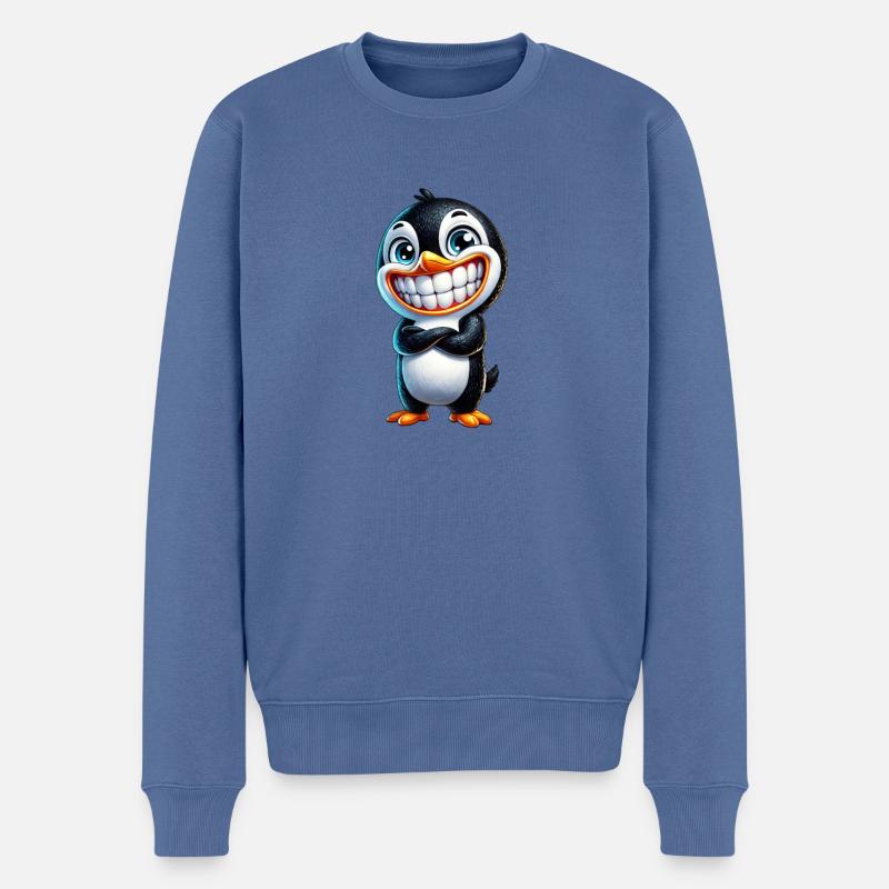 Süßer grinsender Pinguin Cartoon - Männer Premium Bio Pullover - Taubenblau