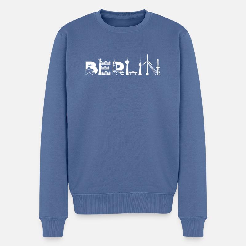 Berlin Skyline Sehenswürdigkeiten - Männer Premium Bio Pullover - Taubenblau