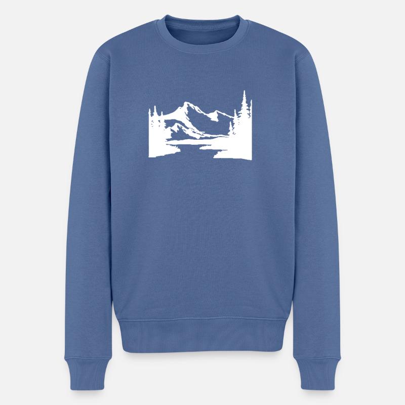 Landschaft mit Bergen und Bäumen - Männer Premium Bio Pullover - Taubenblau