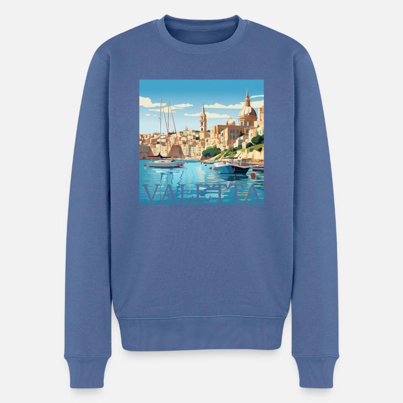 Malta Valletta Hafen Straight Cut Design - Männer Premium Bio Pullover - Taubenblau