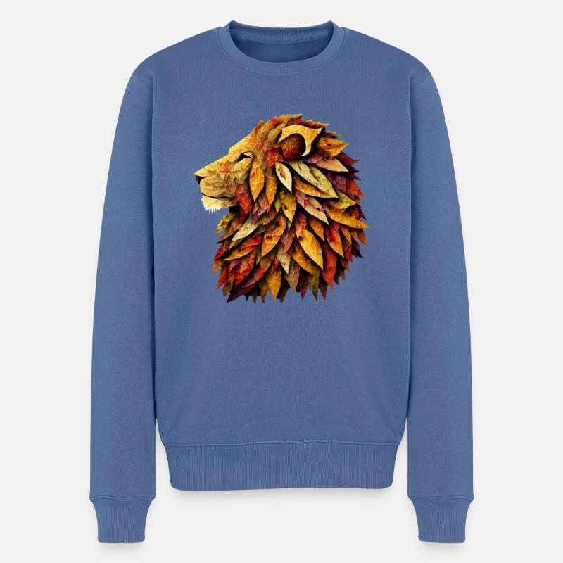 Herbstlöwe aus bunten Blättern - Männer Premium Bio Pullover - Taubenblau