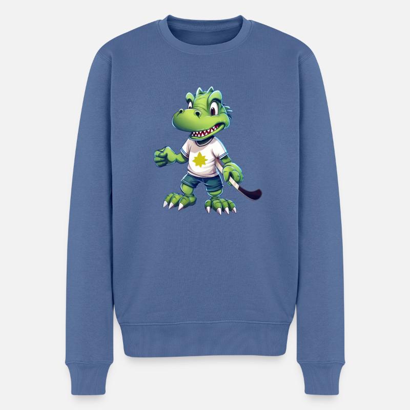 Hockey Hockeyspieler Krokodil Kawaii Comic - Männer Premium Bio Pullover - Taubenblau