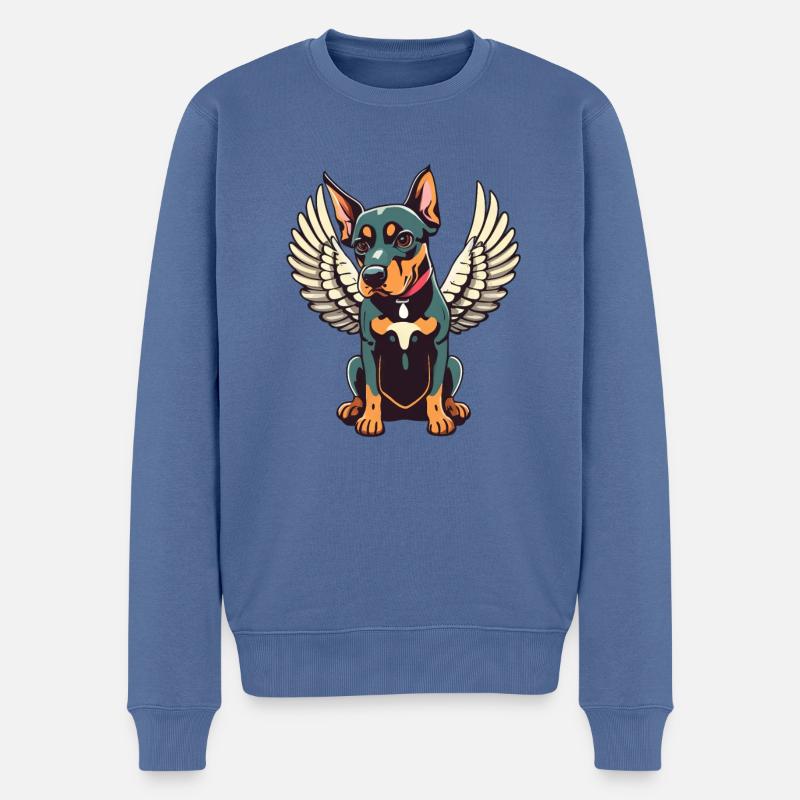 Dobermann-Engel, Flügel-Comic, Hund-Illustration - Männer Premium Bio Pullover - Taubenblau