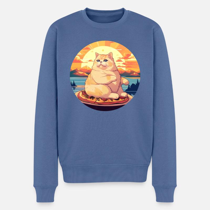 Sunset Feast : Chubby Cat Apprécie - Pull Premium bio Homme - bleu pigeon