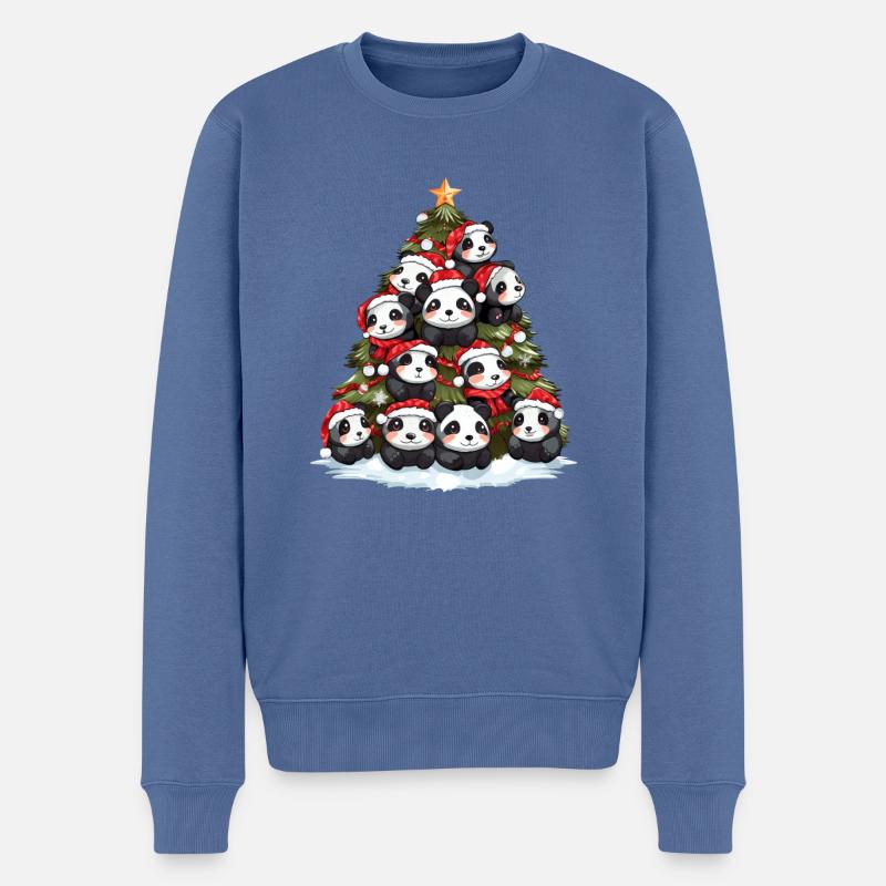 Weihnachten Panda Weihnachtsbaum Tannenbaum - Männer Premium Bio Pullover - Taubenblau