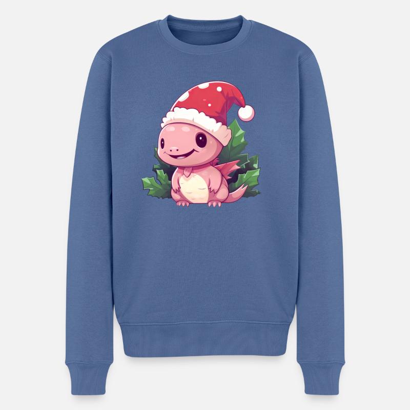 Weihnachts-Axolotl Mistelzweig - Männer Premium Bio Pullover - Taubenblau