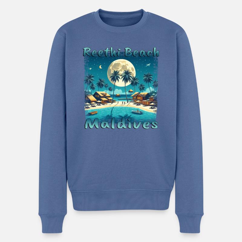 Reethi Beach Malediven Nacht - Männer Premium Bio Pullover - Taubenblau