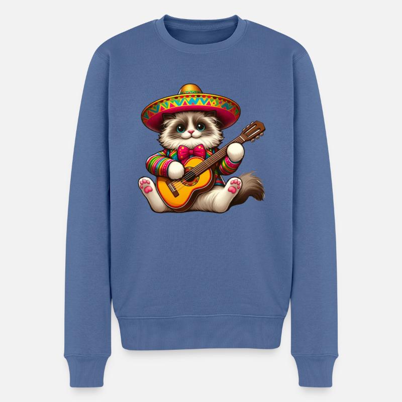 Cinco de Mayo Cat avec guitare - Pull Premium bio Homme - bleu pigeon