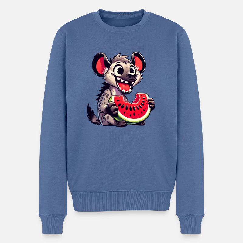 Hyäne mit Wassermelone Sommermotiv - Männer Premium Bio Pullover - Taubenblau