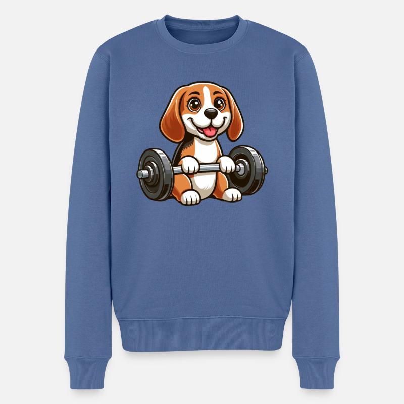 Beagle mit Hantel Fitness-Training - Männer Premium Bio Pullover - Taubenblau