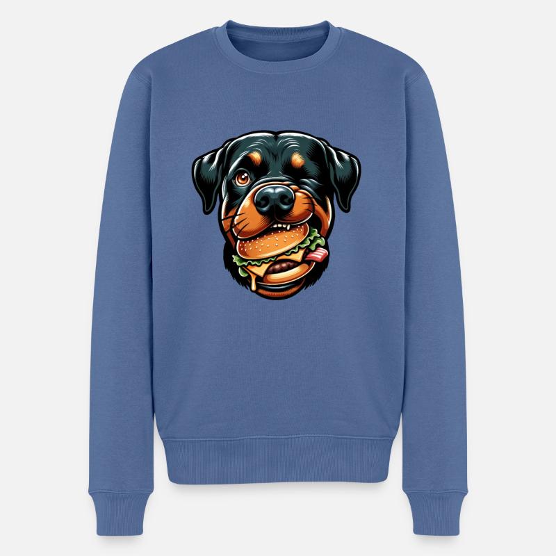 Rottweiler mit Hamburger Cheeseburger - Männer Premium Bio Pullover - Taubenblau