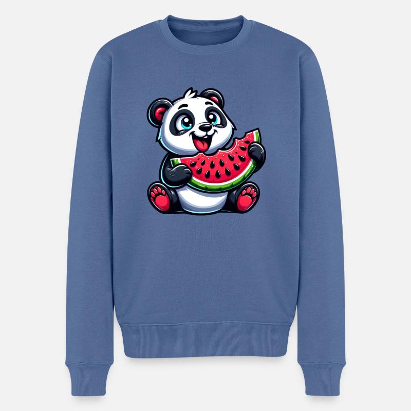 Panda mit Wassermelone Fruchtig Lustig - Männer Premium Bio Pullover - Taubenblau