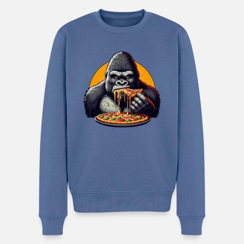 Gorilla Pizza-Liebhaber Cartoon - Männer Premium Bio Pullover - Taubenblau