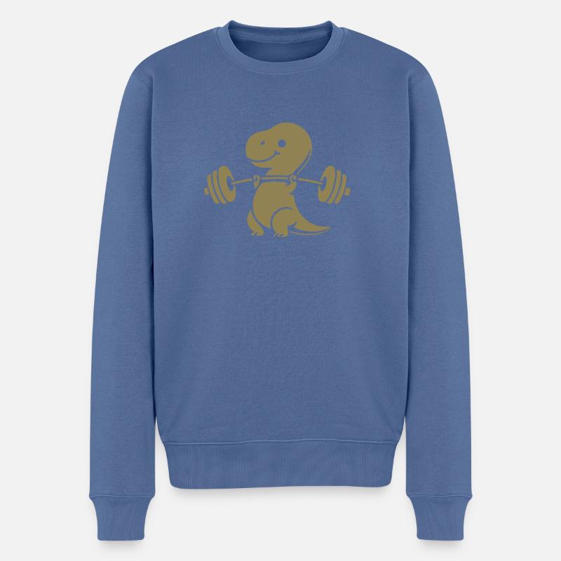 T-Rex mit Hantel Workout - Männer Premium Bio Pullover - Taubenblau