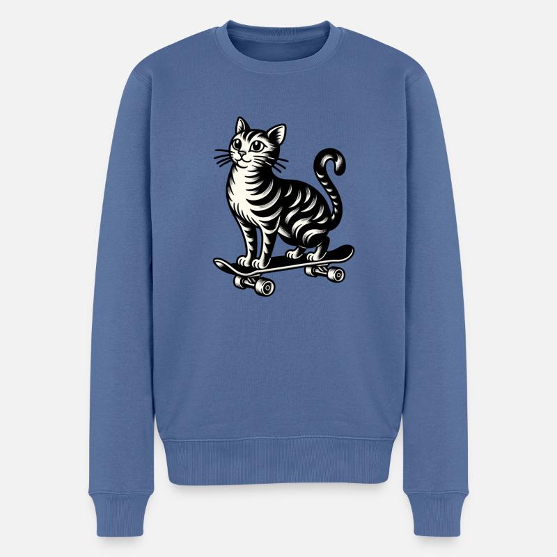 Bengalkatze Skateboarder im klassischen - Männer Premium Bio Pullover - Taubenblau