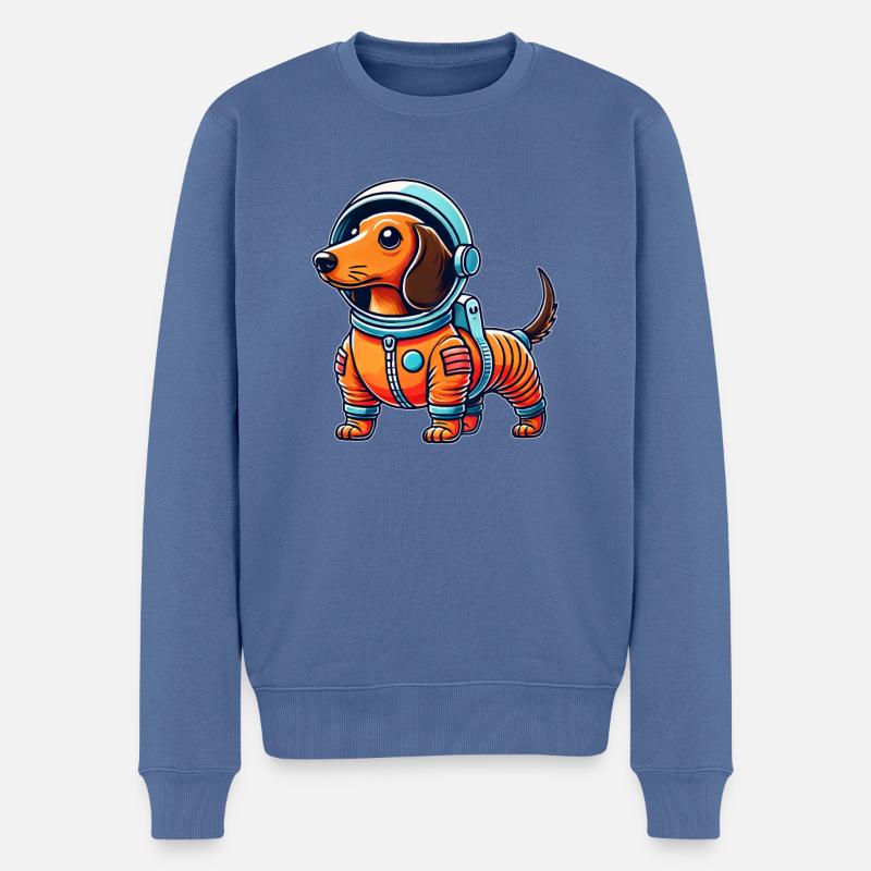 Teckel, astronaute, espace, science-fiction - Pull Premium bio Homme - bleu pigeon