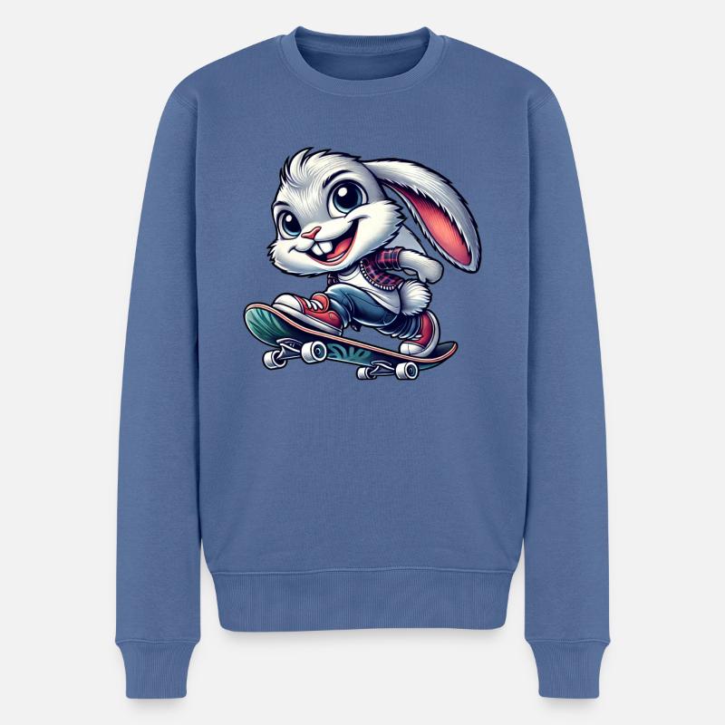 Lapin Blanc Skateboard Skateboarder Drôle - Pull Premium bio Homme - bleu pigeon