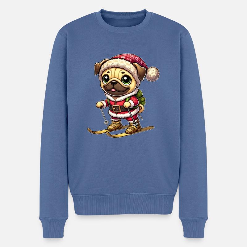 Mops auf Skiern Winter Spaß Weihnachten - Männer Premium Bio Pullover - Taubenblau