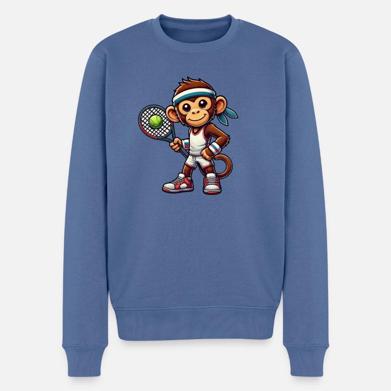 Tennis spielender Affe Schimpanse Cartoon - Männer Premium Bio Pullover - Taubenblau