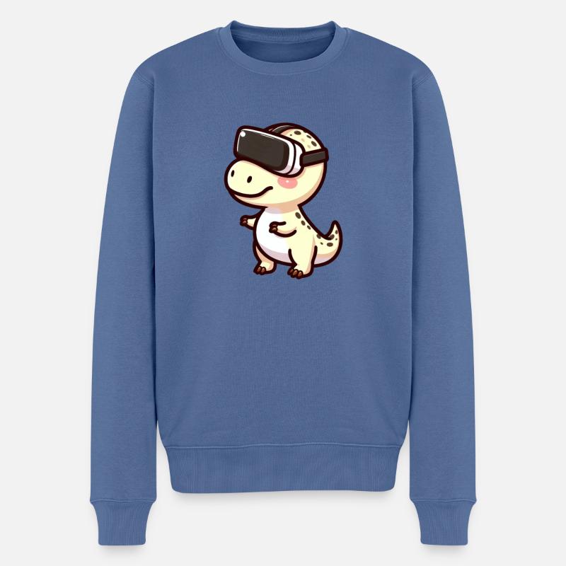 Süßer Dino T-Rex Virtual Reality Gamer Cartoon - Männer Premium Bio Pullover - Taubenblau