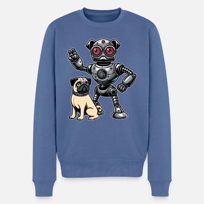 Mops Roboter und Herrchen Freunde - Männer Premium Bio Pullover - Taubenblau