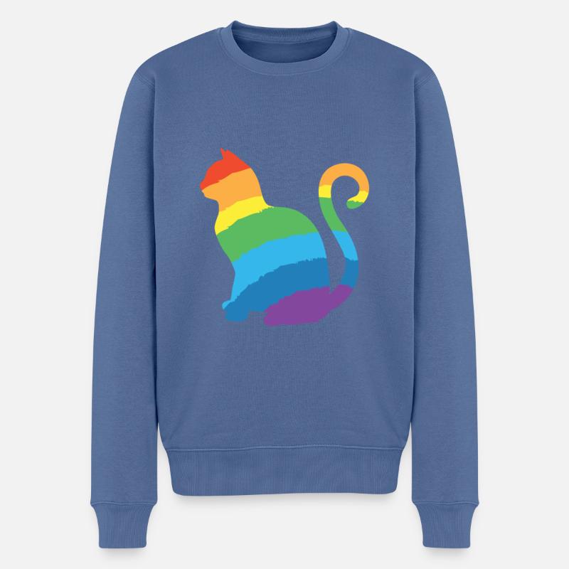 chat arc en ciel - Pull Premium bio Homme - bleu pigeon