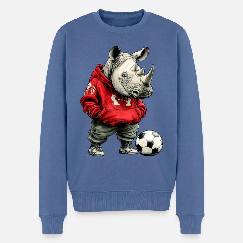 Nashorn Fussballer rot - Männer Premium Bio Pullover - Taubenblau