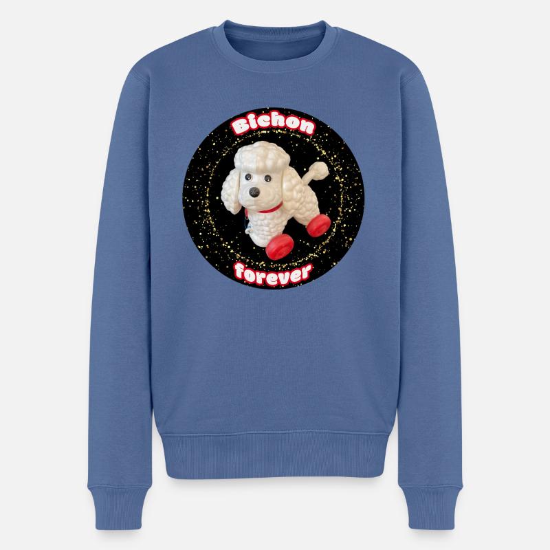 Bichon forever paillettes rond - Pull Premium bio Homme - bleu pigeon
