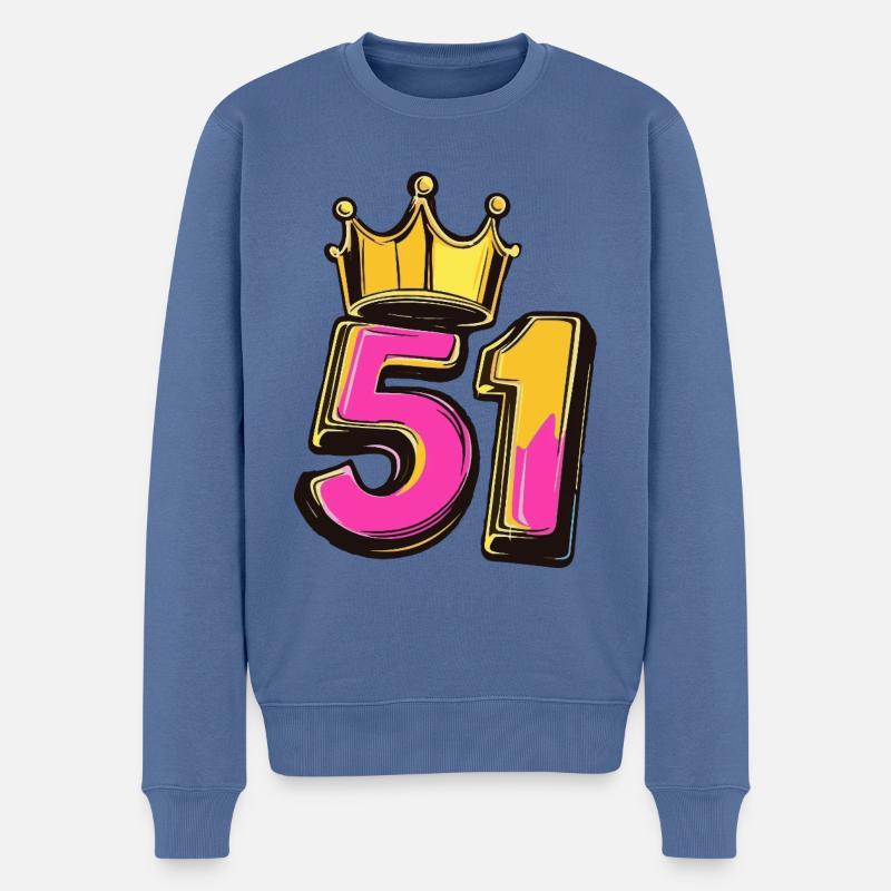 51 Zahl Krone - Männer Premium Bio Pullover - Taubenblau