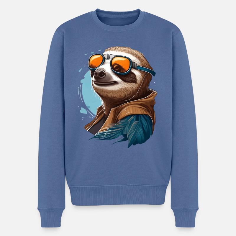 Faultier mit Fliegerbrille - Männer Premium Bio Pullover - Taubenblau