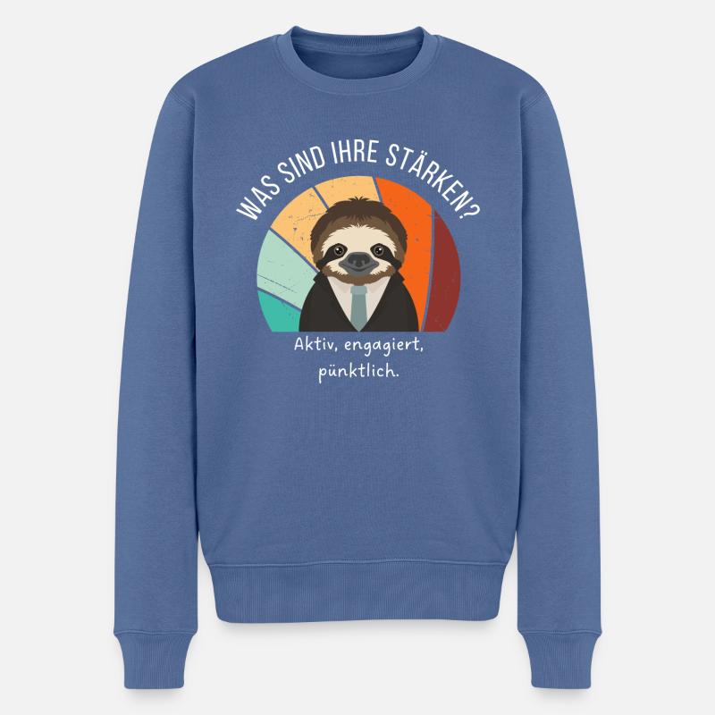 Faultier - Jobinterview (weiße Schrift) - Männer Premium Bio Pullover - Taubenblau