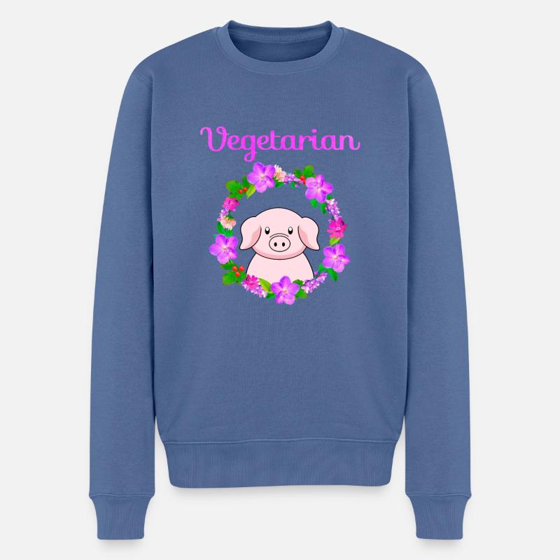 Vegetarian, cute pig design - Männer Premium Bio Pullover - Taubenblau