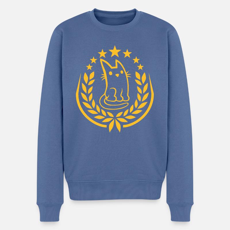 Edel Lorbeerkranz Katze Logo - Männer Premium Bio Pullover - Taubenblau