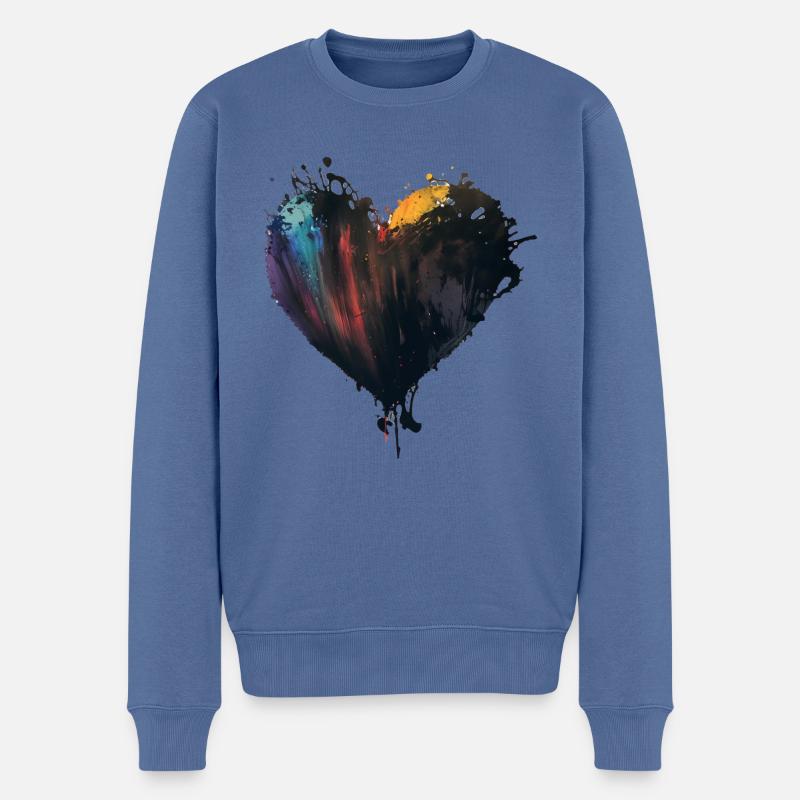 Herz Farbtropfen Bunt - Männer Premium Bio Pullover - Taubenblau