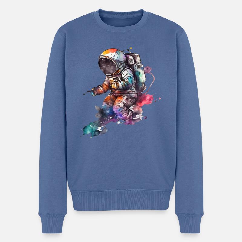 Astronaute Aquarelle Lune - Pull Premium bio Homme - bleu pigeon