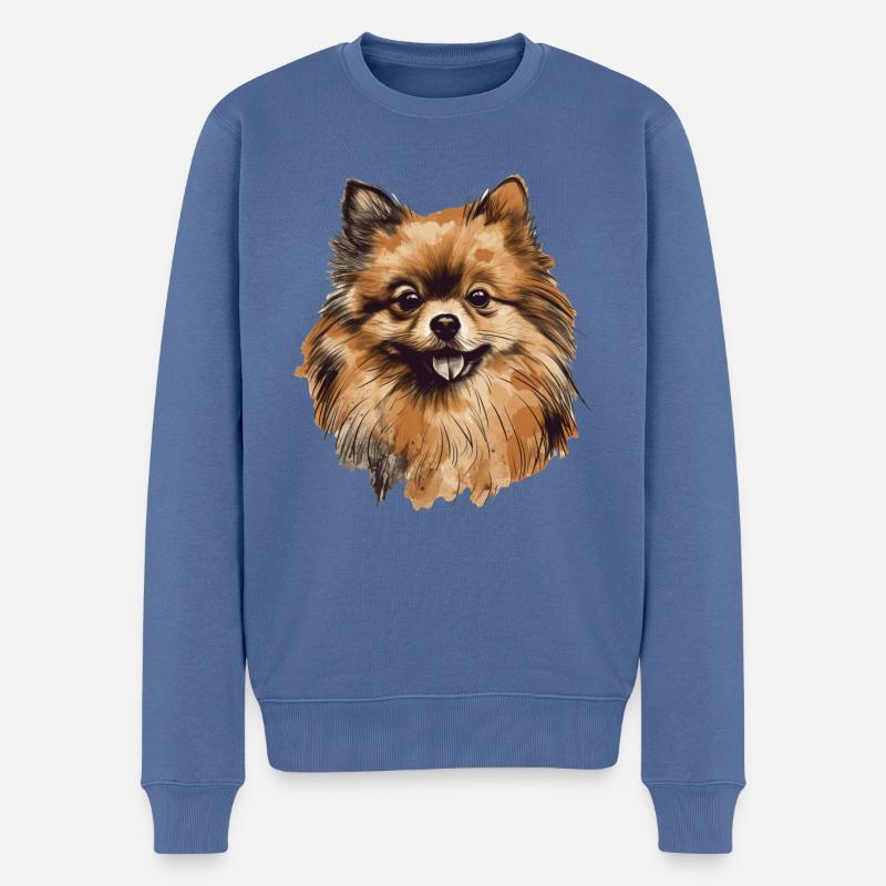 Pomeranian Zwergspitz Zeichnung - Männer Premium Bio Pullover - Taubenblau