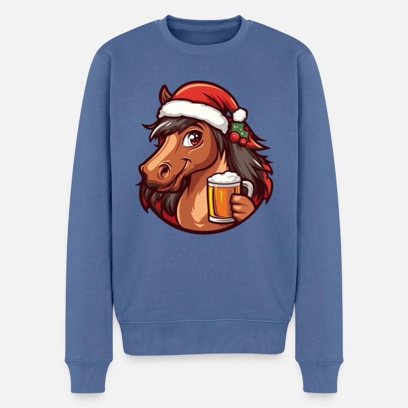 Cheval Noël Bière Drôle - Pull Premium bio Homme - bleu pigeon