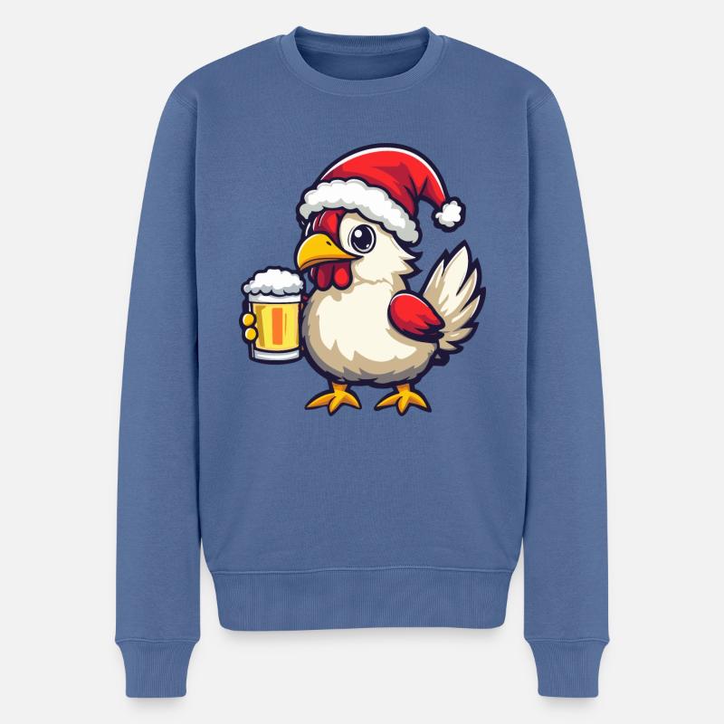 Huhn Weihnachten Bier Lustig - Männer Premium Bio Pullover - Taubenblau