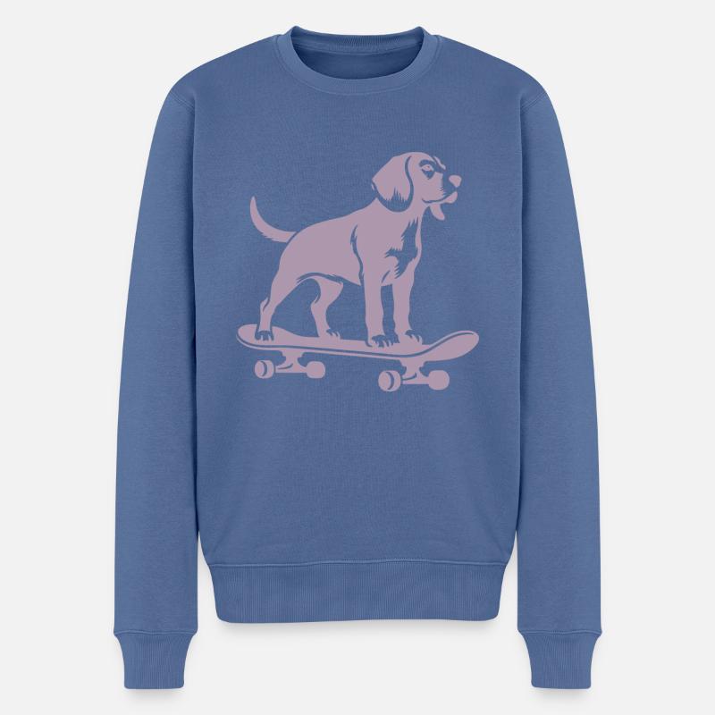 Chien Beagle Skateboard Skateboarder Silhouette - Pull Premium bio Homme - bleu pigeon