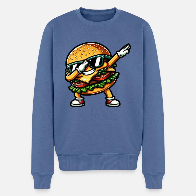 Hamburger & Cheeseburger Dabbing - Männer Premium Bio Pullover - Taubenblau